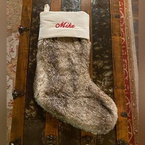 Pottery Barn Faux Fur Christmas Stocking with Cream Cuff